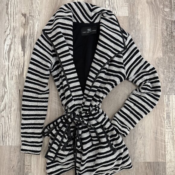 Tart Collections Black White Striped Belted Cardigan Women’s XS - Picture 1 of 13